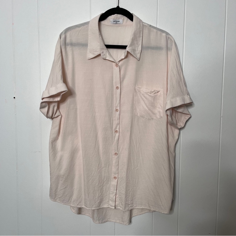APRAW 100% Cotton Light Pink Boxy Loose Button Down Short Sleeve Top Size XXL